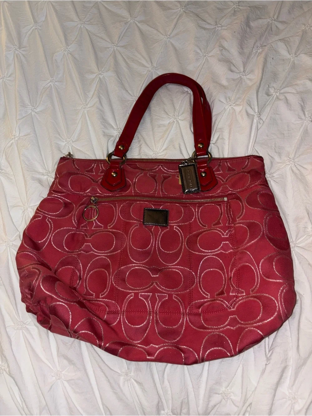 Coach Signature Red Shoulder Tote Bag Vintage Poppy